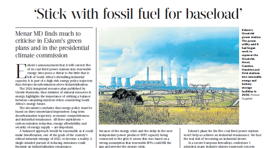 Sunday Times | Stick with fossil fuel for baseload – Vuslat Bayoglu