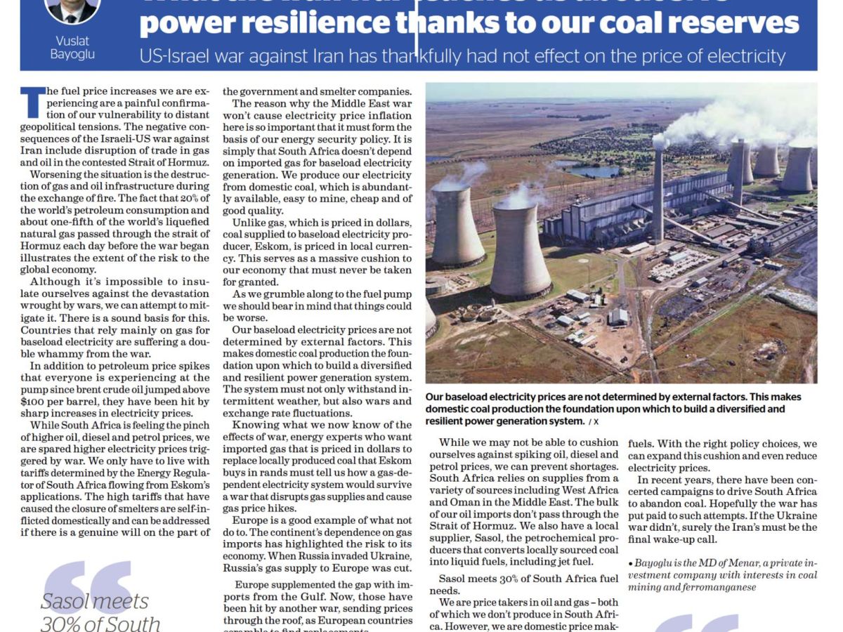 Sunday World | What the Iran war  teaches us about SA’ power resilience thanks to our coal reserves